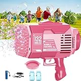 LAYPUNY 132 Löcher Seifenblasenpistole Automatischer seifenblasenpistolen Mit Led Lichter Gatling Seifenblasen Gun für Mädchen Erwachsene für Outdoor Party Hochzeit und Geburtstag(rosa)