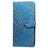 3C Collection iPhone 6 Plus Klapphülle Mandala Blau, iPhone 6S Plus Hülle Klappbar Muster, Handyhülle Magnetisch Klappbar für iPhone 6 Plus und iPhone 6S Plus Mädchen