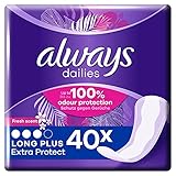 Always Dailies Slipeinlagen Damen Long Plus Fresh Extra Protect (40 Einlagen), Giga Pack, Atmungsaktiv, Flexibel & Bequem, Mit Saugfähigem Kern