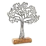 Logbuch-Verlag Lebensbaum Figur aus Metall & Holz 27 cm Silber - Baum Skulptur zum Hinstellen - Deko Geschenkidee