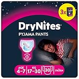 Huggies DryNites saugfähige Nachtwindeln bei Bettnässen, für Mädchen 4-7 Jahre (17-30 kg), 3 x 10 = 30 Windel-Pants, Monatsbox , (3er Pack)