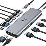 USB C Docking Station Dual HDMI USB C Hub Triple Display Adapter mit 2 HDMI 4K USB C Dockingstation 13 in 1,4K HDMI,DP,USB 3.0&2.0,Gigabit Ethernet,100W PD, SD/TF Kartenleser, 3.5mm Audio/Mic