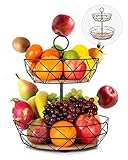 Obstkorb Etagere schwarz mit Tragegriff - Obst Etagere Holz für mehr Platz in der Küche I Obstschale modern auch einzeln verwendbar, Etagere groß, Obstkorb Metall, Fruit Bowl