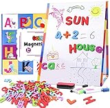 Tacobear Magnetische Buchstaben Zahlen für Kinder mit klappbar Whiteboard Magnettafel Kindertafeln Doppelseitig Staffelei Alphabet ABC Kühlschrankmagnete Lernspielzeug Geschenk für Vorschule Kinder