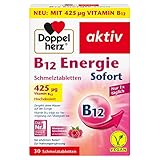 Doppelherz B12 Energie Sofort – Vitamin B12 trägt zur Verringerung von Müdigkeit und Erschöpfung bei – Vegan und hochdosiert – 30 Schmelztabletten