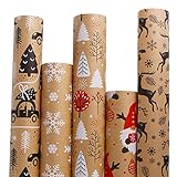 DERAYEE Geschenkpapier Weihnachten, Geschenkpapier 5 Verschiedene Muster, Geschenkpapier Weihnachten Set (5 Rollen)