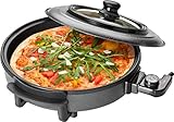 Clatronic PP 3402 Elektropfanne Pizza-/Partypfanne, mit Antihaftbeschichtung und Glas-Deckel, Ø 36 cm elektrische Multifunktionspfanne zum Kochen, Braten, Dünsten, Auftauen und Warmhalten, schwarz