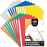 OfficeTree 20x Schnellhefter A4 Set Bunt inkl. 20 Prospekthüllen A4 Glasklar – 40 teiliges Komplettset