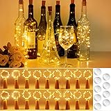 Flaschenlicht Batterie, 18 Stück litogo Flaschenlichterkette Korken 2M 20 LED Glas Korken Lichterkette mit Batterie für Flasche DIY für Außen/Innen Deko für Party, Hochzeit, Weihnachten, Warmweiß