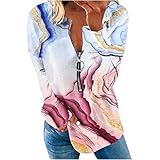 MILONT Leichtes Sweatshirt für Damen, halber Reißverschluss, Kragen, Pullover, langärmelig, Top, Jersey, trendig, lässig, Herbst, Y2K Streetwear, H96-weiß, Medium