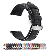 Fullmosa 12 Farben Uhrenarmband 14/16/18/19/20/22/24mm, Smart Watch Lederarmband für Samsung Galaxy Watch/Huawei Watch/Garmin/Fossil,Schwarz 20mm