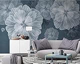 LAKKOA Fototapete Wohnzimmer, Moderne Wandtapete Große Wandbilder Wandkunst Blumentapete Blau 4D Seidenartige Strukturtapete Für Wohnzimmer Schlafzimmer Küche, 300 cm (H) × 500 cm (B)