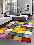 CARPETIA Teppich modern Teppich Wohnzimmer Karo bunt gelb rot blau grün Größe 80x150 cm