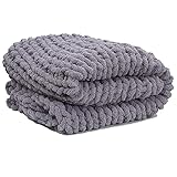 Queenshin Grobstrick Decke Chenille Gestrickte Kuscheldecke, Großer Weicher Gemütlicher Überwurf Zopfmuster Decke für Sofa, 120 x 150 cm, Grau