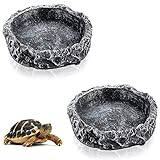 Hunphy 2 Stück Reptile Feeder Dish, Reptile Näpfe, Food Bowl Rock, Reptilien Wasserschale, Reptilien Fressnapf, Haltbarer Harzschalen-Eidechsen-Feeder für Schildkröten-Eidechsen-Chamäleon-Gecko