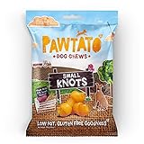 Pawtato Veganer Hund kaut kleine Knoten. Natürliches alternatives Hunde-Leckerli aus Rohleder. Fettarm, pflanzlich, hypoallergen, Süßkartoffel-Kauartikel, 150g