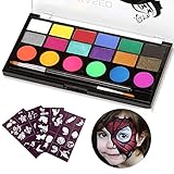 Kinderschminke Set,Koqit faschingsschminke,Bodypaint wit Hochwertiges und Sanft 18 Schminkfarben 2 Profipinsel,Wasserbasiert und Ungiftig,Ideal für Kinder Partys & Fasching & Halloween