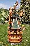 Deko-Shop-Hannusch Windmühle 3 stöckig kugelgelagert 1,40m Bitum grün mit Beleuchtung Solar, Solarbeleuchtung, mit extra Windrad hinten am Kopf, imprägniert, Kugellager einstellbar