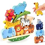 Atoylink Montessori Holzspielzeug ab 2 3 4 5 Jahren Stapelspiel Stapelspielzeug Tiere zum Stapeln Bausteine Balancespiel Holz Motorikspielzeug Feinmotorik Lernspielzeug Geschenke für Baby Kleinkinder