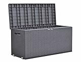 Dynamic24 Auflagenbox Rattan Optik Gartenbox Gartentruhe Auflagen Kissen Garten Box mit Tragegriffen und 2 Rollen Truhe Terrasse Balkon Aufbewahrung rollbar