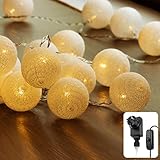 CozyHome Cotton Ball Lichterkette weiß innen mit Stecker | 6m 20er LED warmweiß | Zimmer Deko led lichterkette für party led deko pavillon | lichterkette kugeln lichterkette steckdose Bälle Bett