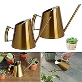 Bazargame Gießkanne Edelstahl Giesskanne Zimmerpflanzen Langer Auslauf Garten Blumengießkanne Metall Gartengießkanne Blumenkanne Blumengießer Goldener 900ml/1500ml (1500ml)