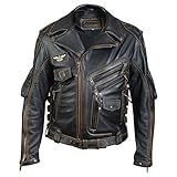 Vicenzia Echtes Lederjacke Herren - HD Schwergewichts Motorradjacke Bikerjacke mit vielen Taschen - Stylisch Herrenjacke Freizeitjacke Größe L 122cm Geeignete Brust 106-111cm (Schwarz)