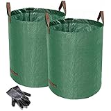 Norjews 2X 500L Gartensack Laubsack Gartenabfallsack, stabil - Gartensäcke für Gartenabfälle, Grünschnittsäcke faltbar, wasserdicht, robust aus Polypropylen-Gewebe 150gsm (inkl. Gartenhandschuhe)