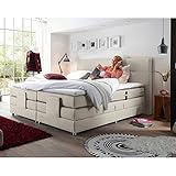 Lomadox® Boxspringbett Hotelbett Doppelbett MANAUS-09 in Ivory Creme, Komfort Topper, 180 x 200 cm, H2-H3, elektrisch verstellbar, Taschenfederkern-Matratze