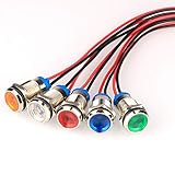 Gebildet 5 Stück 10mm 12/24VDC LED Metall Kontrollleuchte wasserdichte Signallampe mit Draht