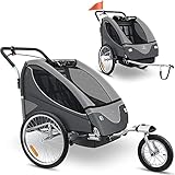 KESSER® Cruiser Kinderanhänger Fahrradanhänger 360° Drehbar mit Federung 2in1 Joggerfunktion Kinderfahrradanhänger + 5-Punkt Sicherheitsgurt, Jogger Fahrrad Anhänger für 1 bis 2 Kinder max. 40kg Grau