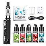 E Zigarette Starterset Ciberate Q16 Dritte Generation Elektronische Zigaretten mit 5x10ml E Liquids, ohne Nikotin, Schwarz