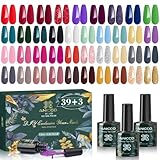 Anicco UV Nagellack Set, 42 Stück Gel Nagellack UV Farbgel Set, mit Unterlack & Glänzender Überlack & Matte Überlack, UV Lack Gel Nail Polish für Nagel Design