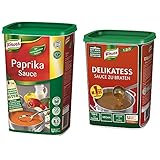 Knorr Paprika Sauce (pikant- fruchtiger Paprikageschmack) 1er Pack (1 x 1 kg) & Delikatess Sauce zu Braten (pur als Bratensoße, Soßenbinder und zum Verfeinern), 1er Pack (1 x 1 kg)