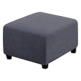 Kisbeibi Ottoman Schonbezug Cover, Elastisch Fußhocker Husse Waschbar Quadratisch Sofa Fußbank Abdeckung Möbel Beschützer(Dunkelgrau)