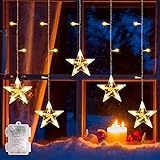 Globalink Sterne Vorhanglichter Fenster Weihnachtsbeleuchtung 8 Modi Lichterkette Batterie, IP44 Wasserdicht Lichtervorhang mit Timing Funktion für Fenster/ Innen/Hochzeit/Weihnachten/Balkon