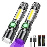 Karrong LED Taschenlampe USB Aufladbar Magnet Schwarzlicht, 395nm UV Lampe Ultraviolette Licht 7 Modi Rotlicht mit 18650 Akku für Outdoor Camping Wandern 2 Stück