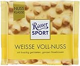 Ritter Sport Weisse Voll-Nuss (10 x 100 g), ganze Haselnüsse in weißer Schokolade, verfeinert mit knusprigen Reis-Crisps und Vanille, Tafelschokolade