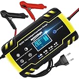 Autobatterie Ladegeräte 12/24V 8A Vollautomatisches Intelligentes Erhaltungsladegerät mit LCD-Touchscreen Batterieladegerät für Auto, Motorrad, Rasenmäher oder Boot