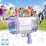 QDRAGON Seifenblasenpistole, 69 Löcher Seifenblasenmaschine Set mit LED Licht, Gatling Bubble Gun Wiederaufladbares Kinder Blasenpistole Spielzeug für Outdoor Party Hochzeit