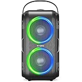 Bluetooth Lautsprecher, W-KING 80W Tragbarer Kabelloser Lautsprecher Box Musikbox, Laut mit Druckvollem Bass, Gewaltigem 105db Sound, Gemischtfarbigen LED-Leuchten, USB-Wiedergabe,24 Stunden Spielzeit