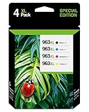 963XL 963 Multipack Wiederaufbereitet Patronen Ersatz für HP 963 963 XL Druckerpatronen für HP Officejet Pro 9010 9012 9020 9014 9022 9025 9019 9013 9016 9015 9018 (4 Pack Schwarz/Gelb/Cyan/Magenta)