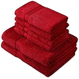 Pinzon by Amazon Handtuchset aus Baumwolle, Cranberry-rot, 2 Bade- und 4 Handtücher, 600g/m²