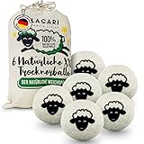 LACARI Trocknerbälle – [6X] XXL Trocknerbälle für Wäschetrockner – 100% hypoallergene Schafwolle – Schnelleres Trocknen – Trockner Bälle für weiche Wäsche