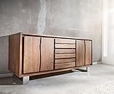 DELIFE Kommode Live-Edge Akazie Braun 172 cm 4 Türen 3 Schübe Baumkante Sideboard