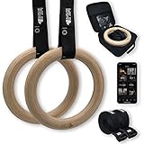 Wild Instincts Neu Gymnastikringe Holz (32mm) mit WebApp | Turn-Ringe | Fitness-Ringe | Gym-Rings | Profi Holzringe Set für Turnen, Fitness & Calisthenics | Trainingsringe aus Holz