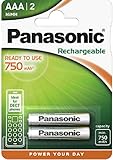 Panasonic Akku 750 mAh NiMH P03 HR03 Micro AAA Rechargeable Accu Ideal for Dect/für Schnurlostelefone 2er-Packung