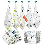 Caiery 10pcs Baby Musselin Waschlappen, Baby Badetücher/Weiche Neugeborene Baby Gesichtstücher, Mehrzweck-natürliche Baumwolle Baby Wipes 30cm*30cm