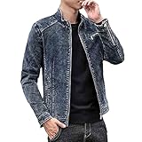 Jacke Slim Herren Streetwear Reißverschluss Mäntel Mandarin Kragen Tops Herren Skinny Jeans Oberbekleidung Übergröße, Dunkelblau1, XL