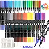 Pinselstifte Set,40 Farben Aquarellstifte Brush Pen Set mit Zwei Spitzen,Doppelte Filzstifte für Künstler,Bullet Journal,Kalligraphie und Zeichnungen